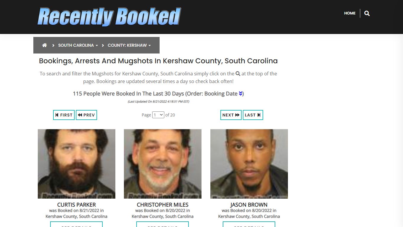 Bookings, Arrests and Mugshots in Kershaw County, South Carolina