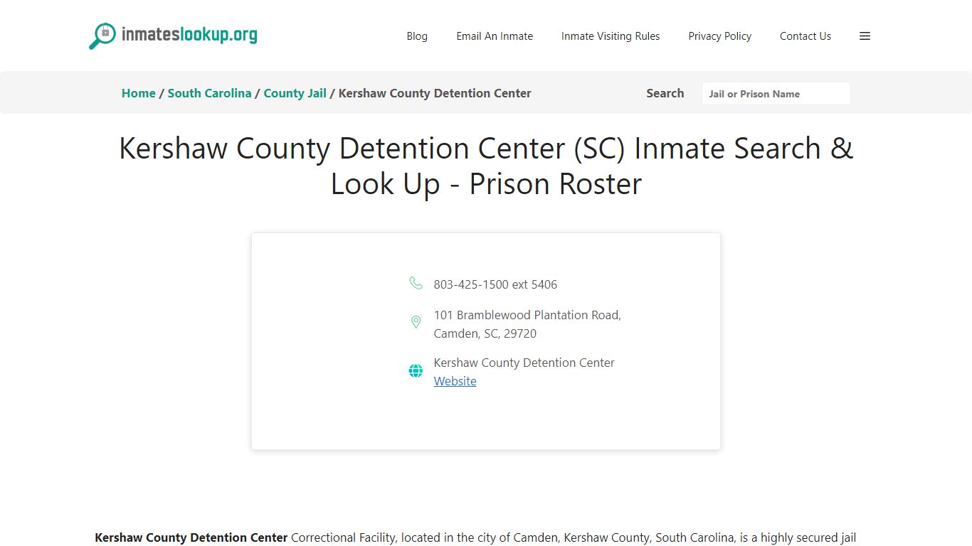 Kershaw County Detention Center (SC) Inmate Search & Look Up - Prison ...